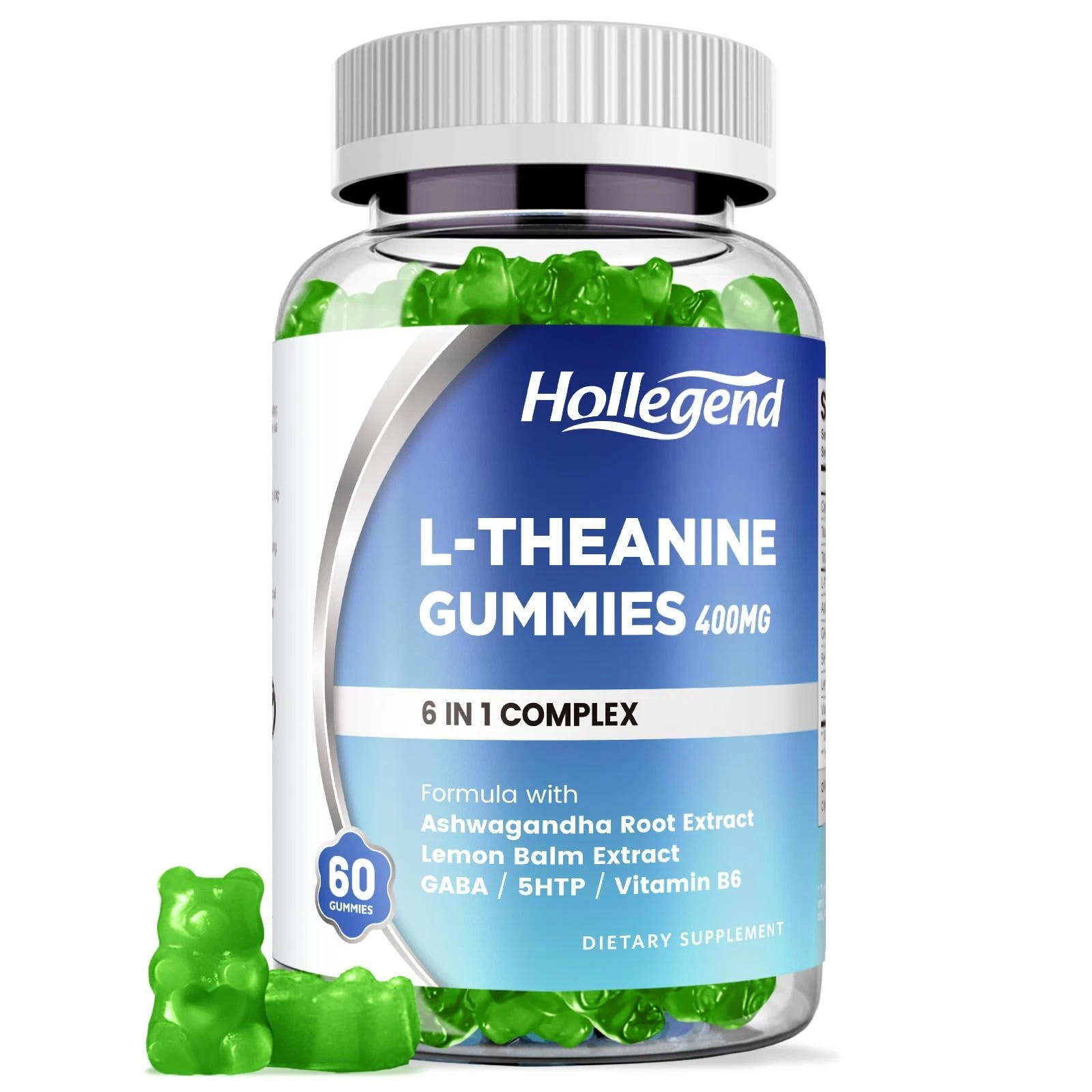 HOLLEGEND L-Theanine Gummies, l'theanine 400mg with Ashwagandha, GABA, 5HTP,L-Th