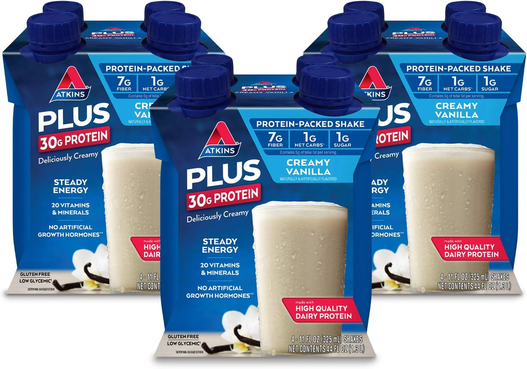 (12 Pack) Atkins PLUS Protein Immune Nutrition Shake, Creamy Vanilla, 11 Fl Oz