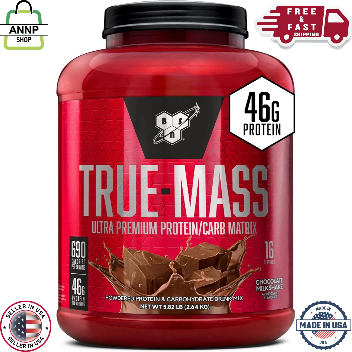 TRUE-MASS Weight Gainer, Muscle Mass Gainer Protein Powder, Chocolate Milkshake