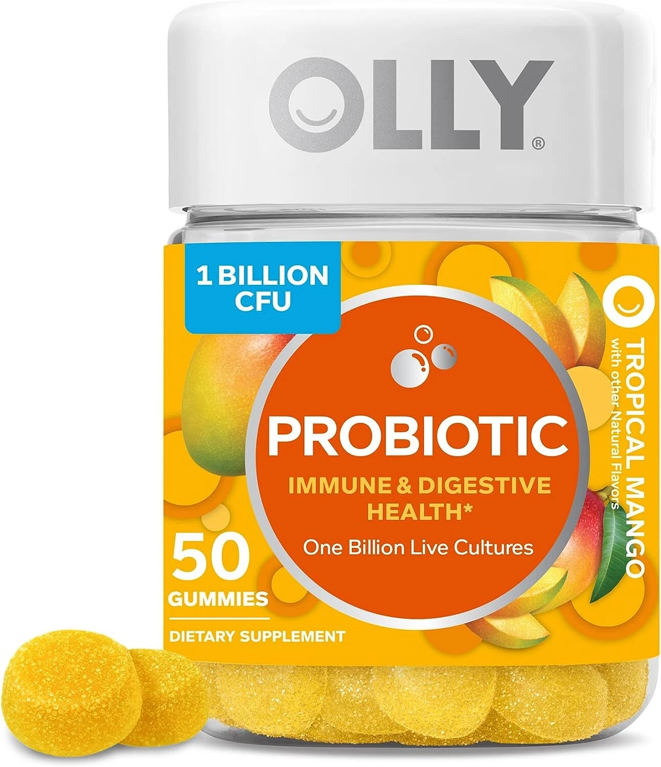 OLLY Probiotic Gummy, Immune and Digestive Support, 1 Billion CFUs 50 Count