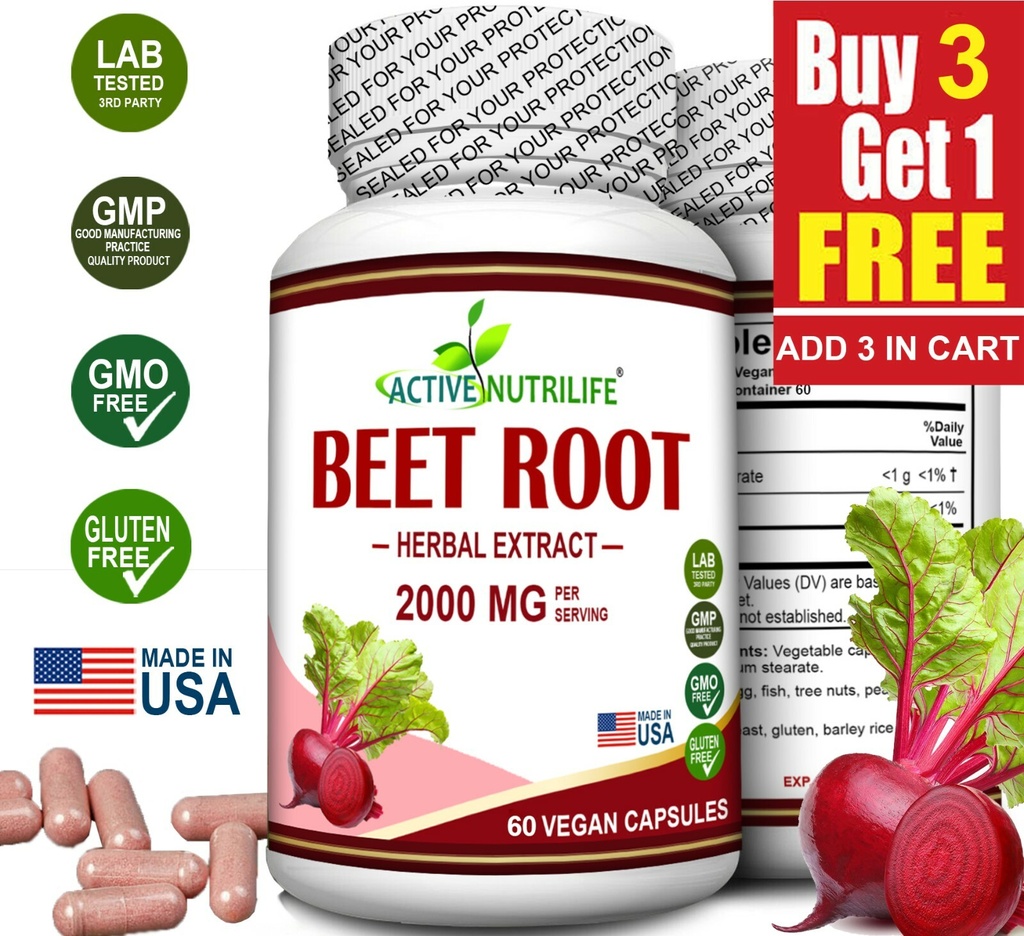 BEET ROOT POWDER 2000 mg Herbal Extract ABSORPTION Supplement 60 Capsules NEW
