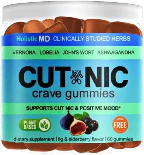 Stop Smoking Vaping Support Supplement Gummies - Cut-Nic Crave Gummies - 60ct.