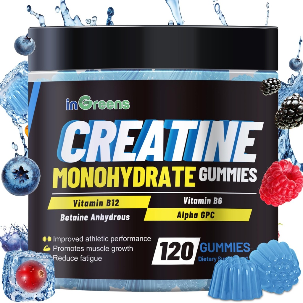 Creatine Monohydrate Gummies 6g for Men & Women, Potent Creatine Supplement, Che