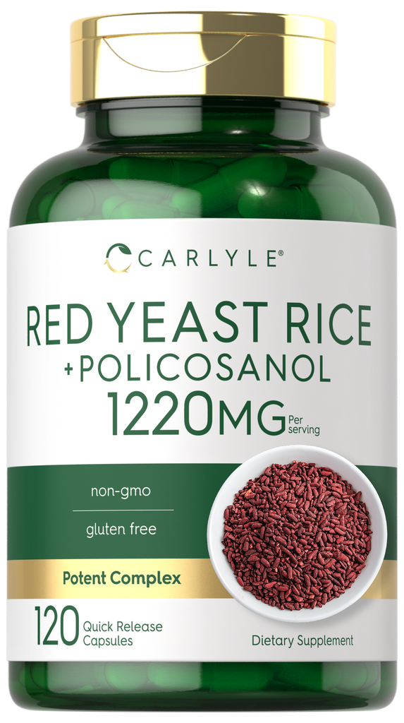 Red Yeast Rice with Policosanol | 1220mg | 120 Capsules | Non-GMO | by Carlyle