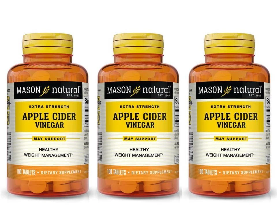 APPLE CIDER VINEGAR Weight Loss Fat Burner 3 x 100 = 300 Tablets Mason Natural