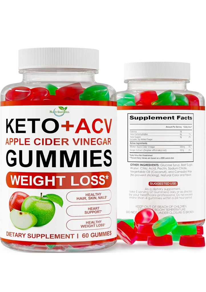 2 Bottles Nutribolidos Keto + ACV Apple Cider Vinegar Gummies - 61 ct - Exp 6/25