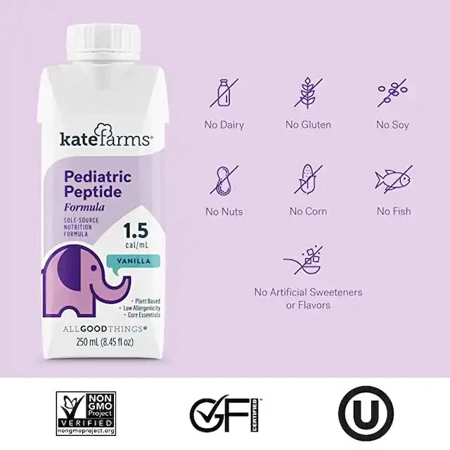 KATE FARMS Organic Pediatric Peptide 1.5 Formula, Vanilla (12 pack) (Long Dates)