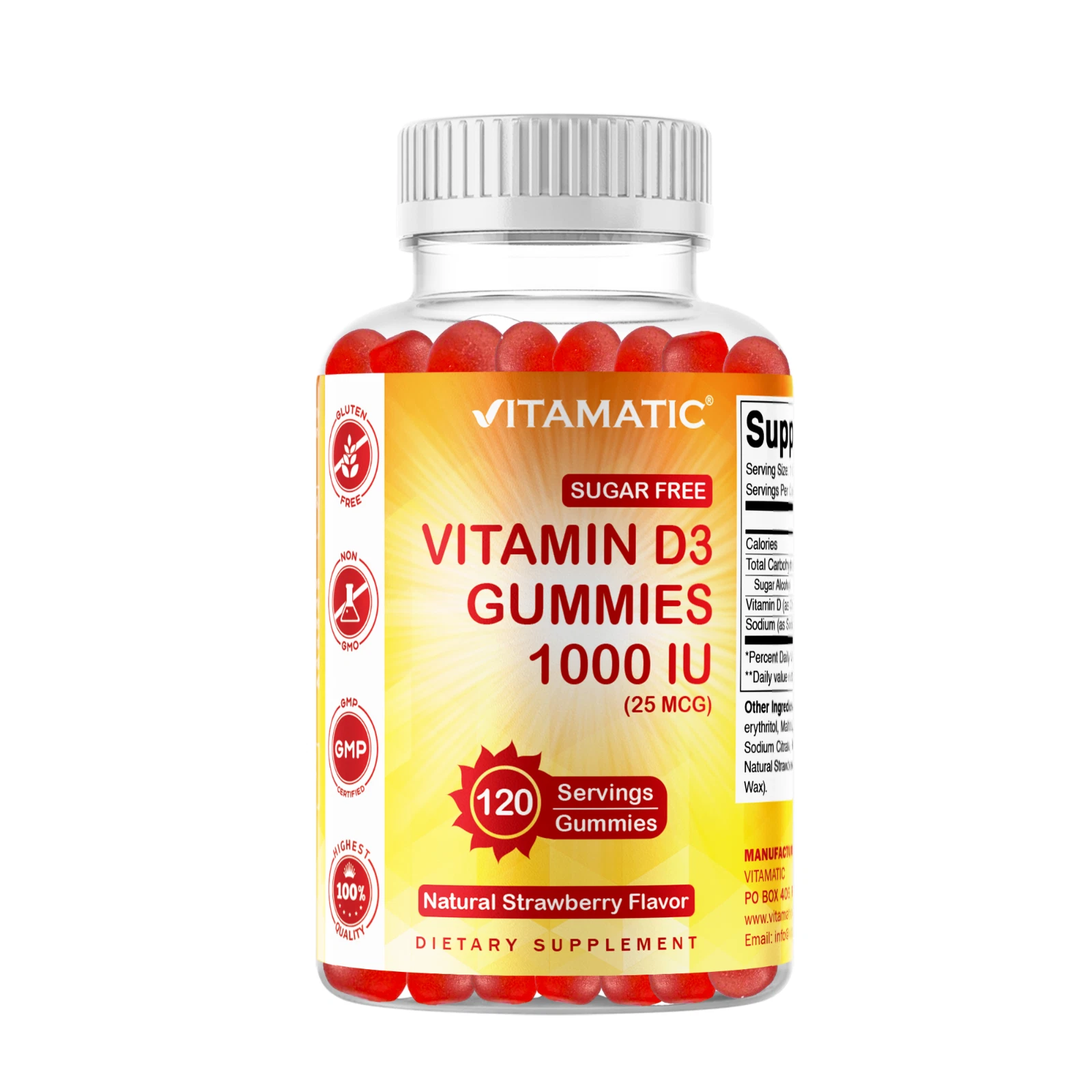 Vitamatic Sugar Free Vitamin D3 - 120 Pectin Based Gummies (1000 IU)