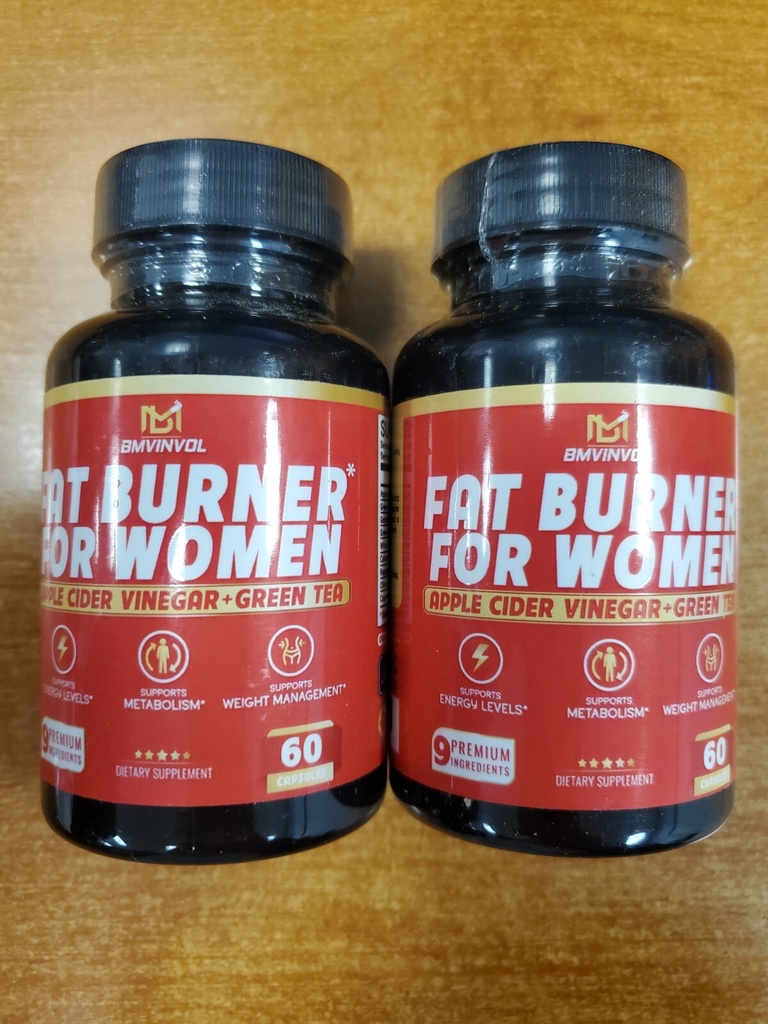 2 Pk: Fat Burner For Women Apple Cider Vinegar/Green Tea 60 Caps Exp 2/27 E12B