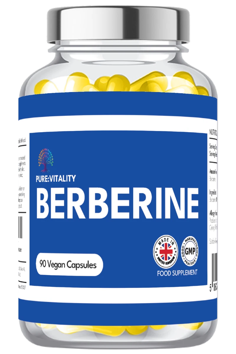 Pure Vitality Berberine HCL 98% - 90 x 500mg Vegan Capsules
