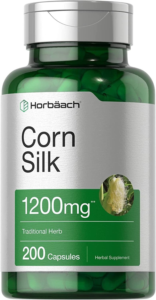 Corn Silk Capsules 1200mg | 200 Pills | Non-GMO, Gluten Free | by Horbaach