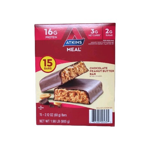 Atkins Chocolate Peanut Butter Meal Bars, High Fiber, 16g of Protein 15 ct.