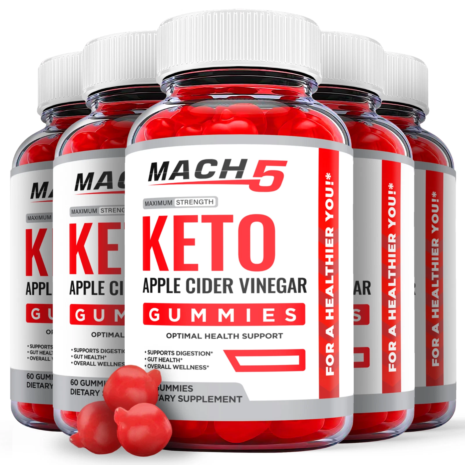 5 Pack - Mach 5 Keto ACV Gummies - Vegan, Weight Loss Supplement - 300 Gums