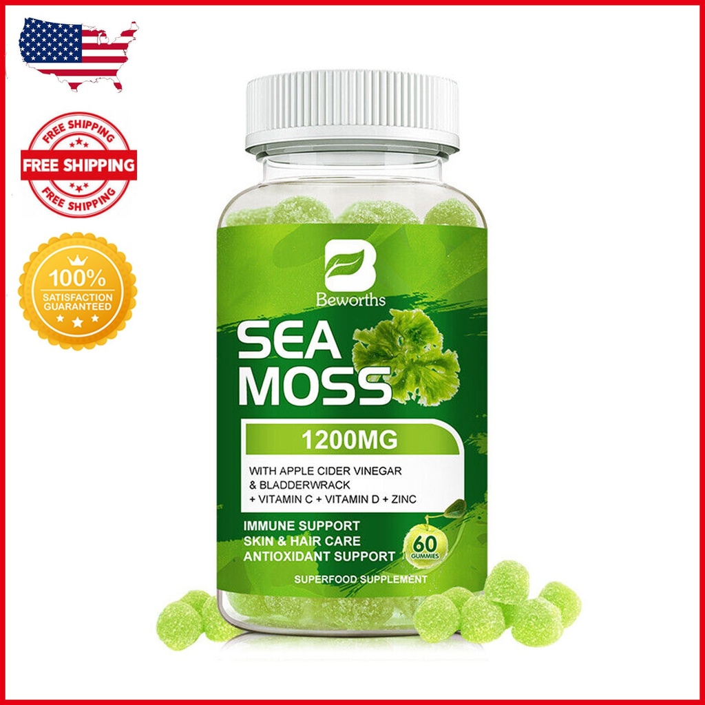 Organic Sea Moss 60Gummies 1200mg - Irish sea Moss,Bladderwrack,Gummy