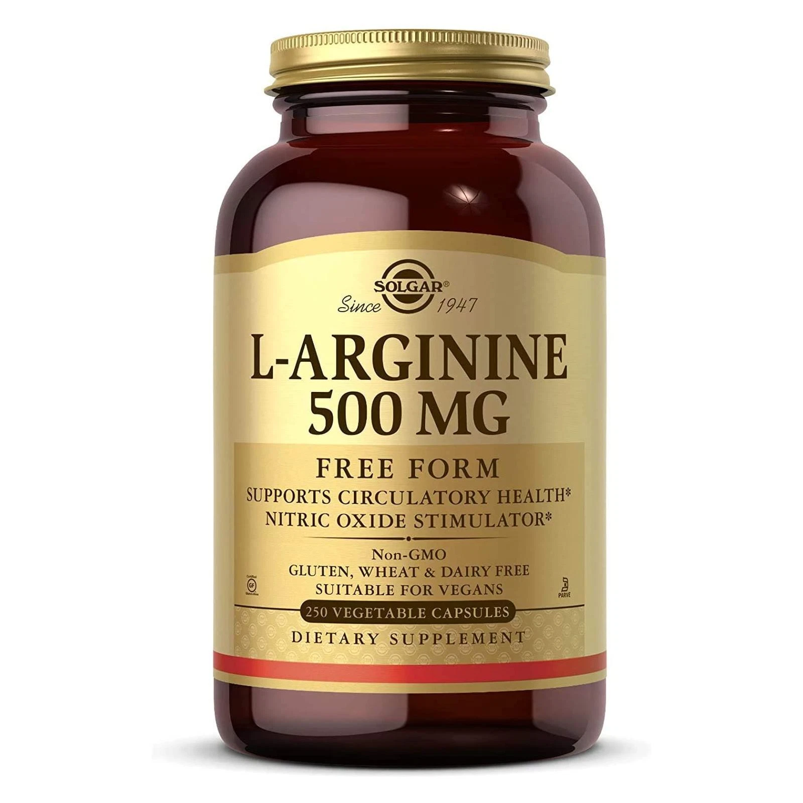 Solgar L-Arginine 500 mg 250 Vegetable Capsules, Free Form Amino Acids