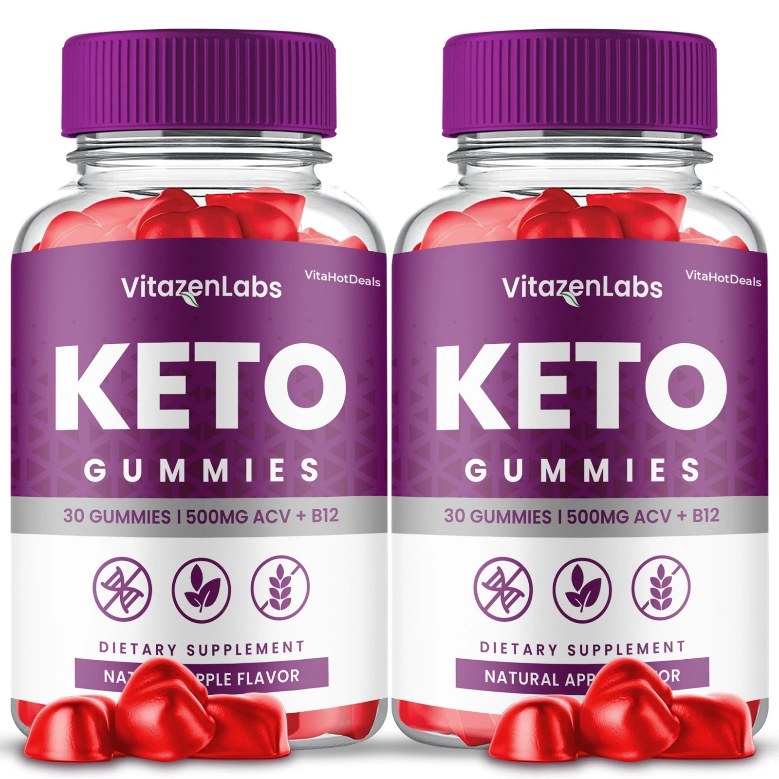 VitazenLabs Keto ACV Gummies, Apple Cider Vinegar, Max Strength Formula (2 Pack)