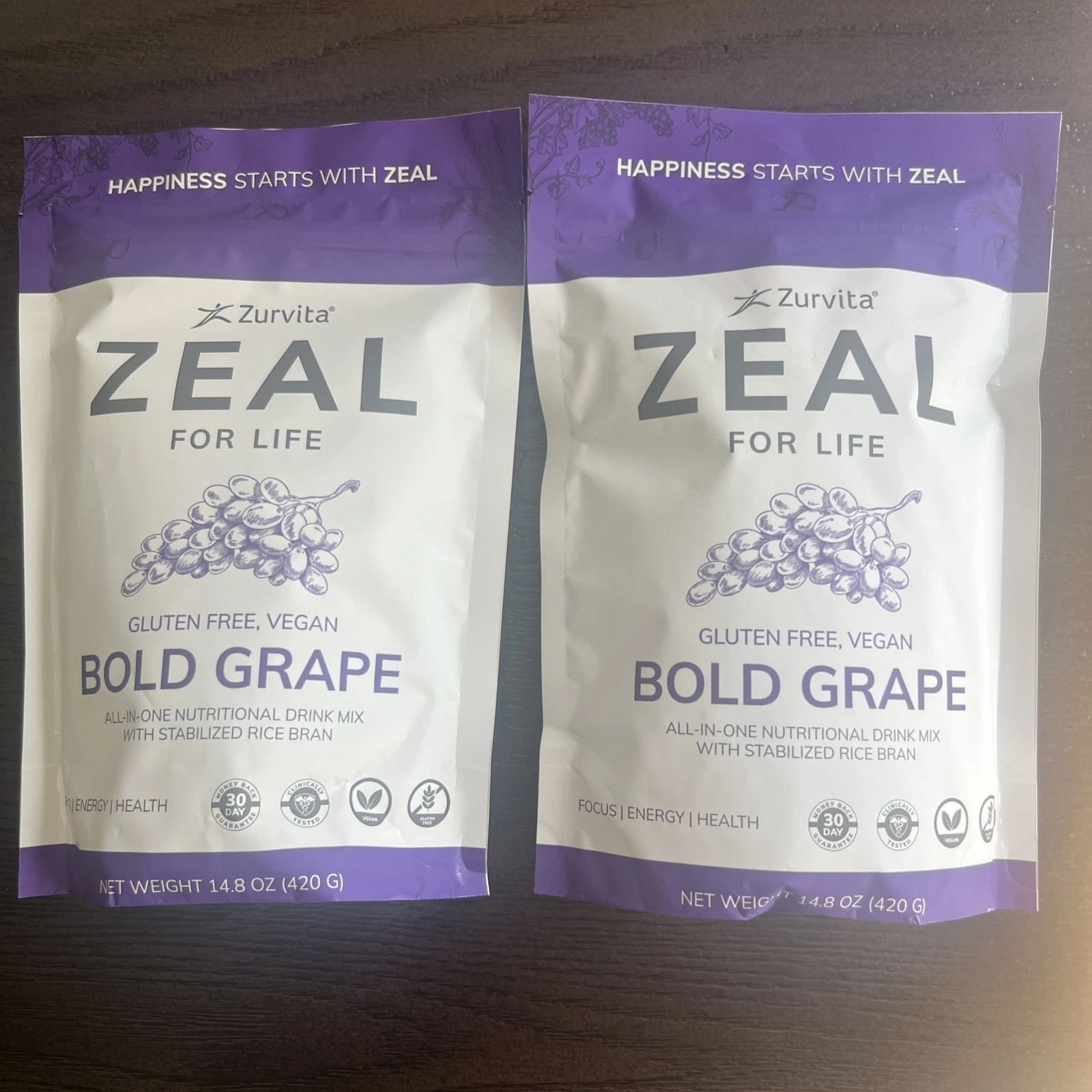 2x Zurvita Zeal for Life BOLD GRAPE Gluten Free Vegan 60 Servings Exp 6/2026 NEW