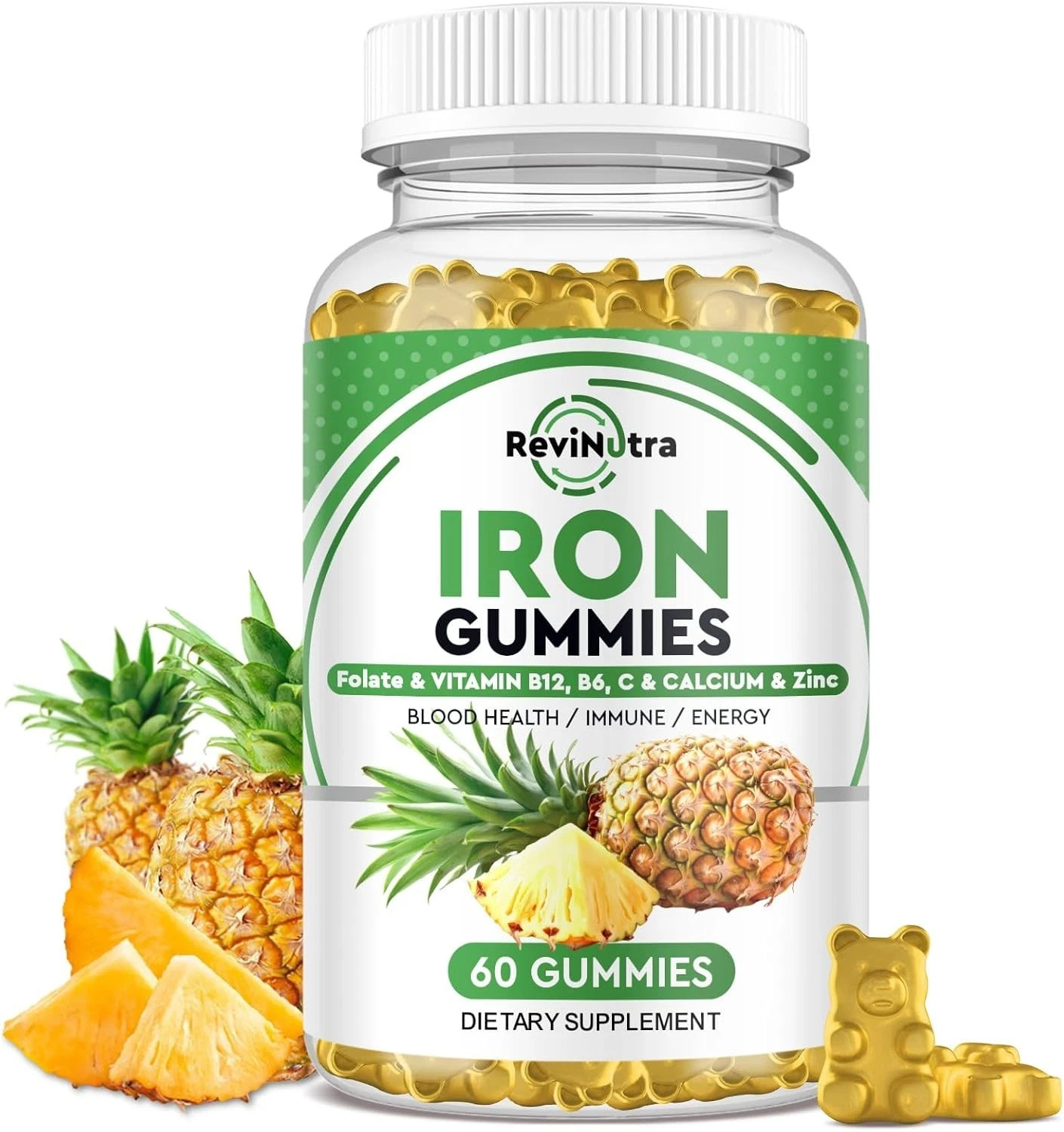 Iron Gummies Supplement with Zinc, Calcium, Vitamin C, B6 & B12 Adults & Kids