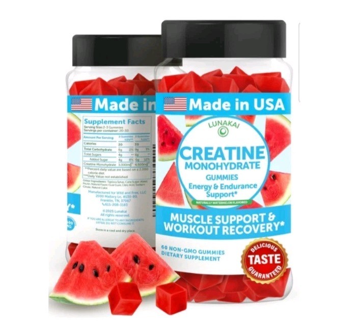 Lunakai Creatine Monohydrate Gummies for Men & Women 3000mg Muscle Support 60ct