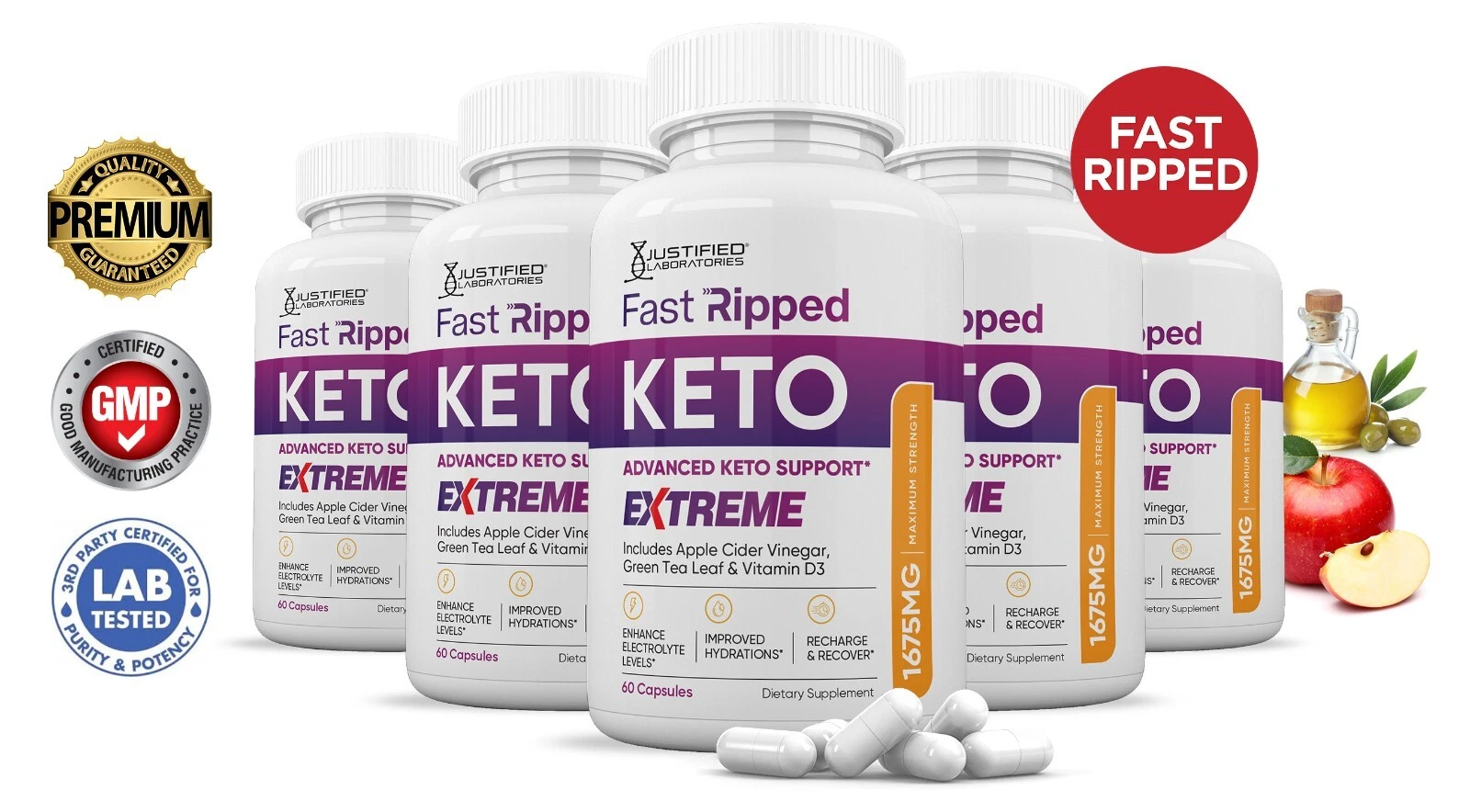 Fast Ripped Keto ACV Extreme Pills 1675 MG Stronger Thn Gummys Keto Support 5 Pk