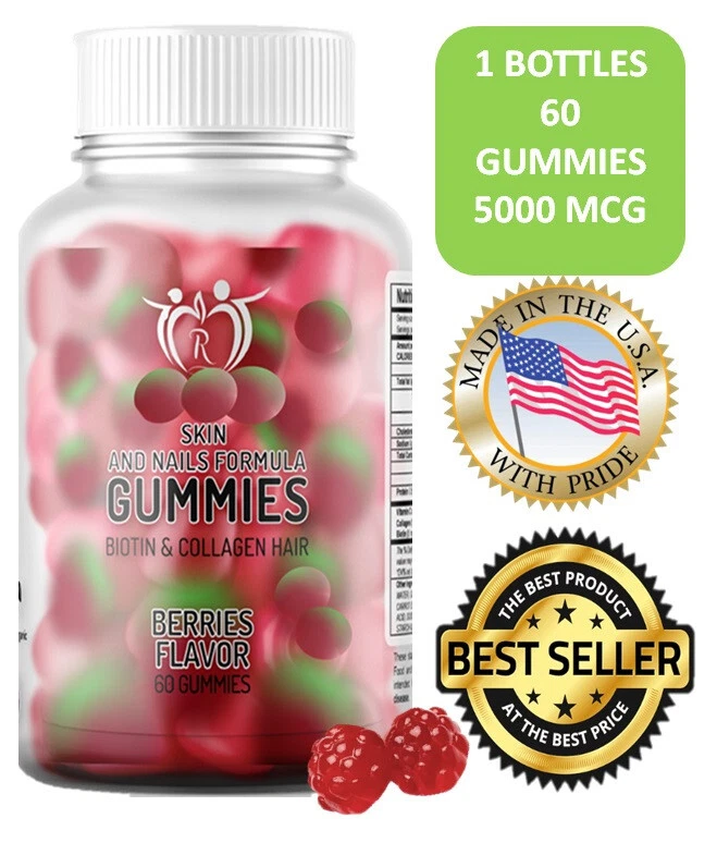 Collagen Vitamin Gummies for Hair, Skin, and Nails, Premium Collagen biotin 5000