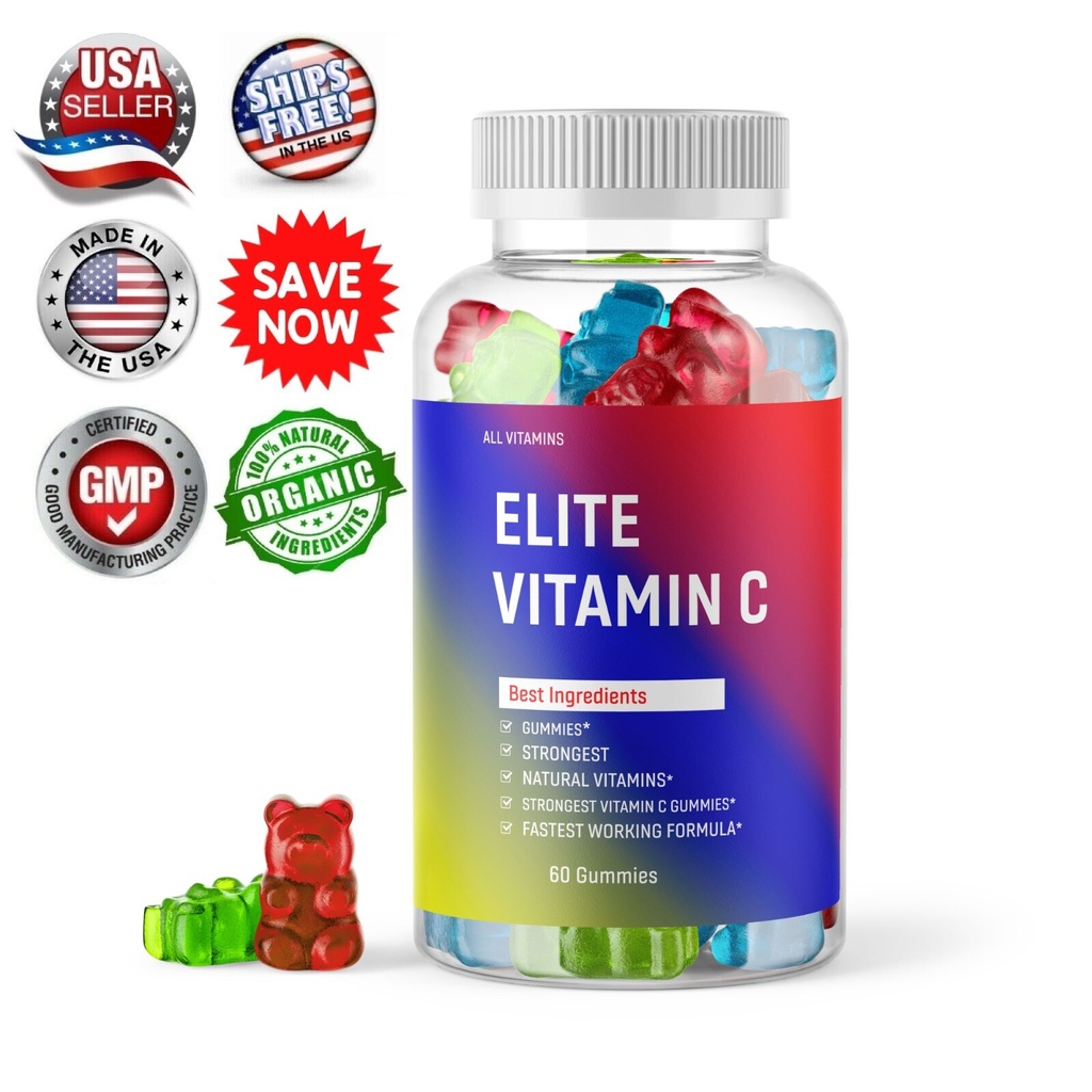 Elite Natural Vitamin C Gummies Bears Vitamin K USA MADE Vitamin E Vitamin D3