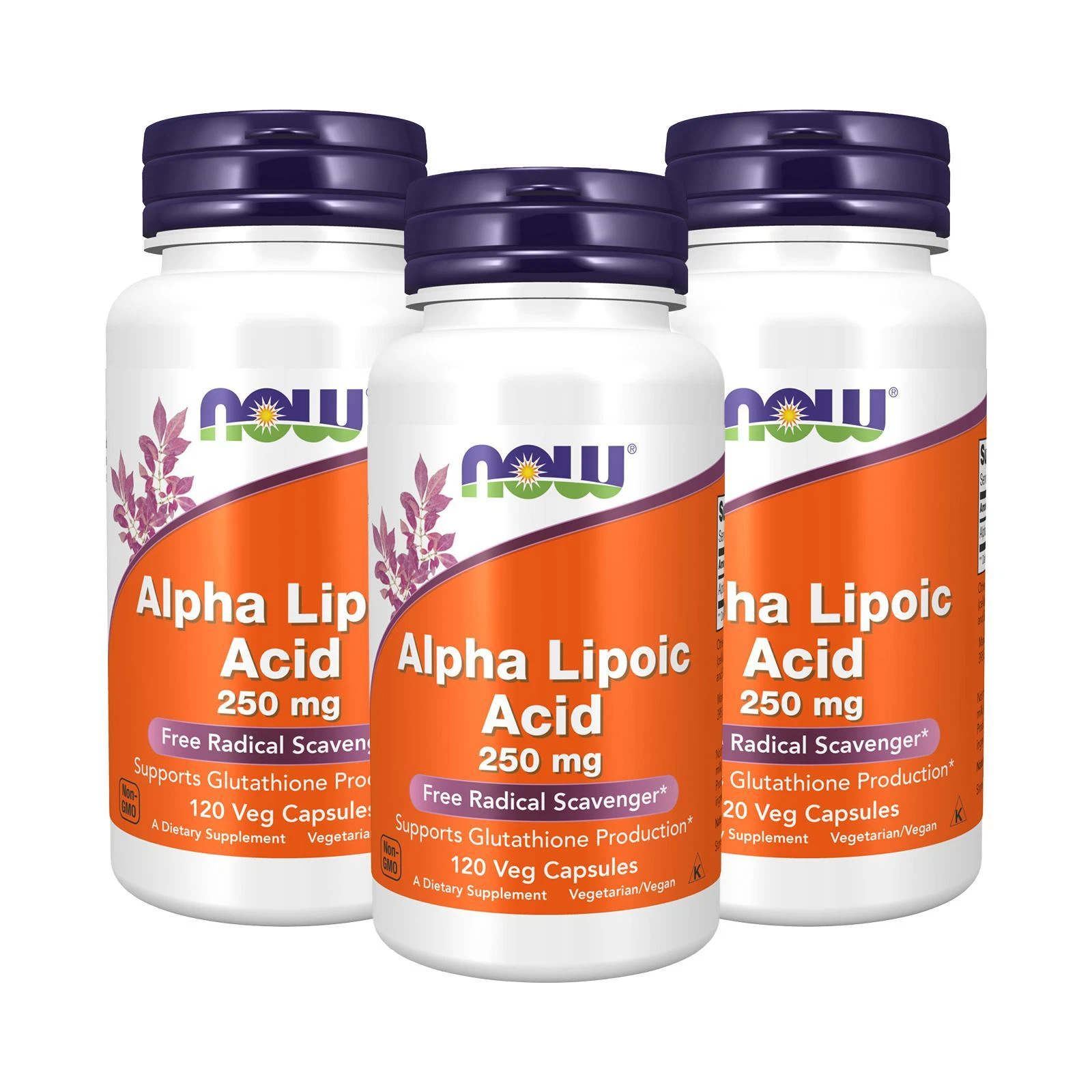 3 x NOW High Potency Alpha Lipoic Acid 250 mg 120 VCaps Antioxidant
