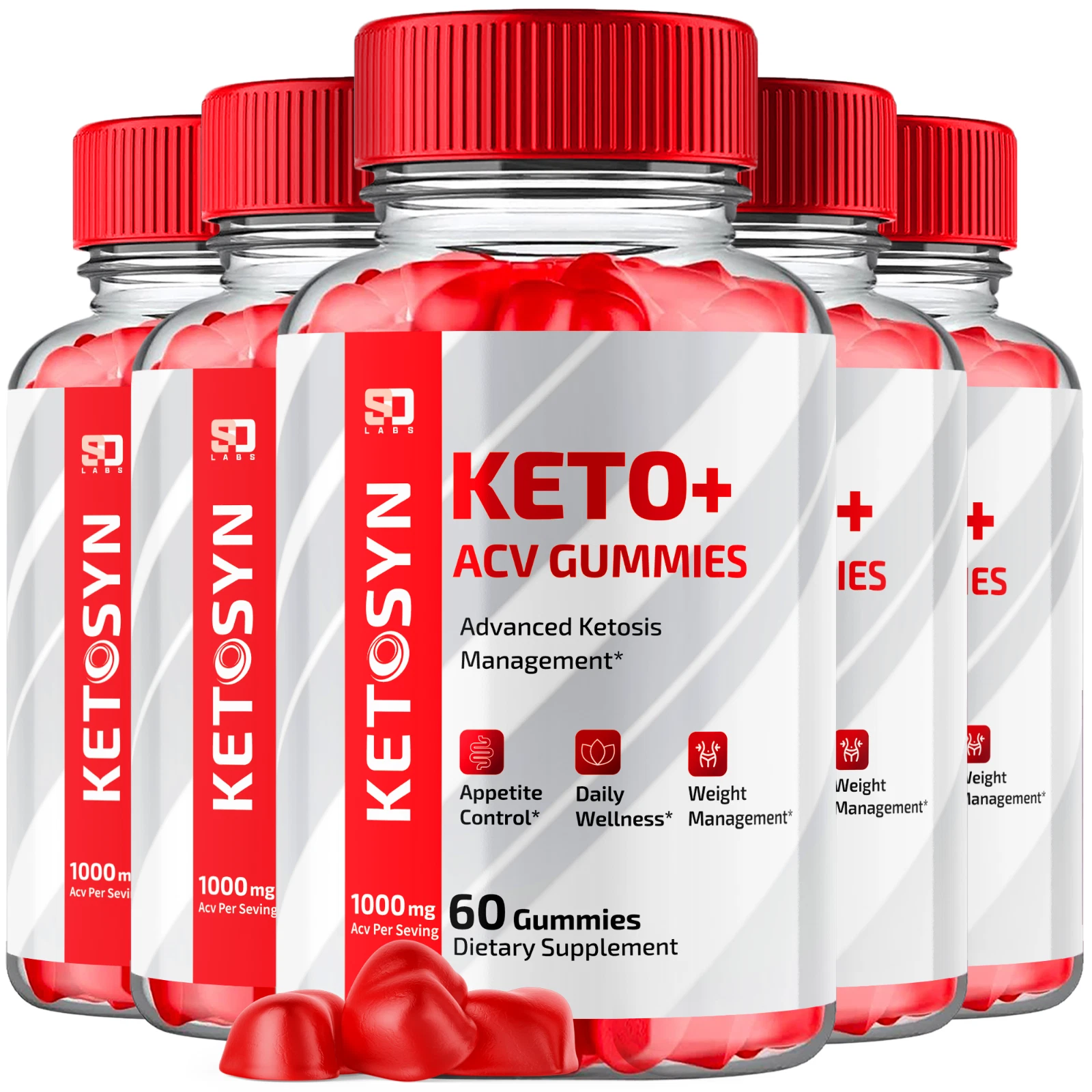 (5 Pack) Ketosyn Keto Gummies, Ketosyn ACV Keto + Gummies (300 Gummies)