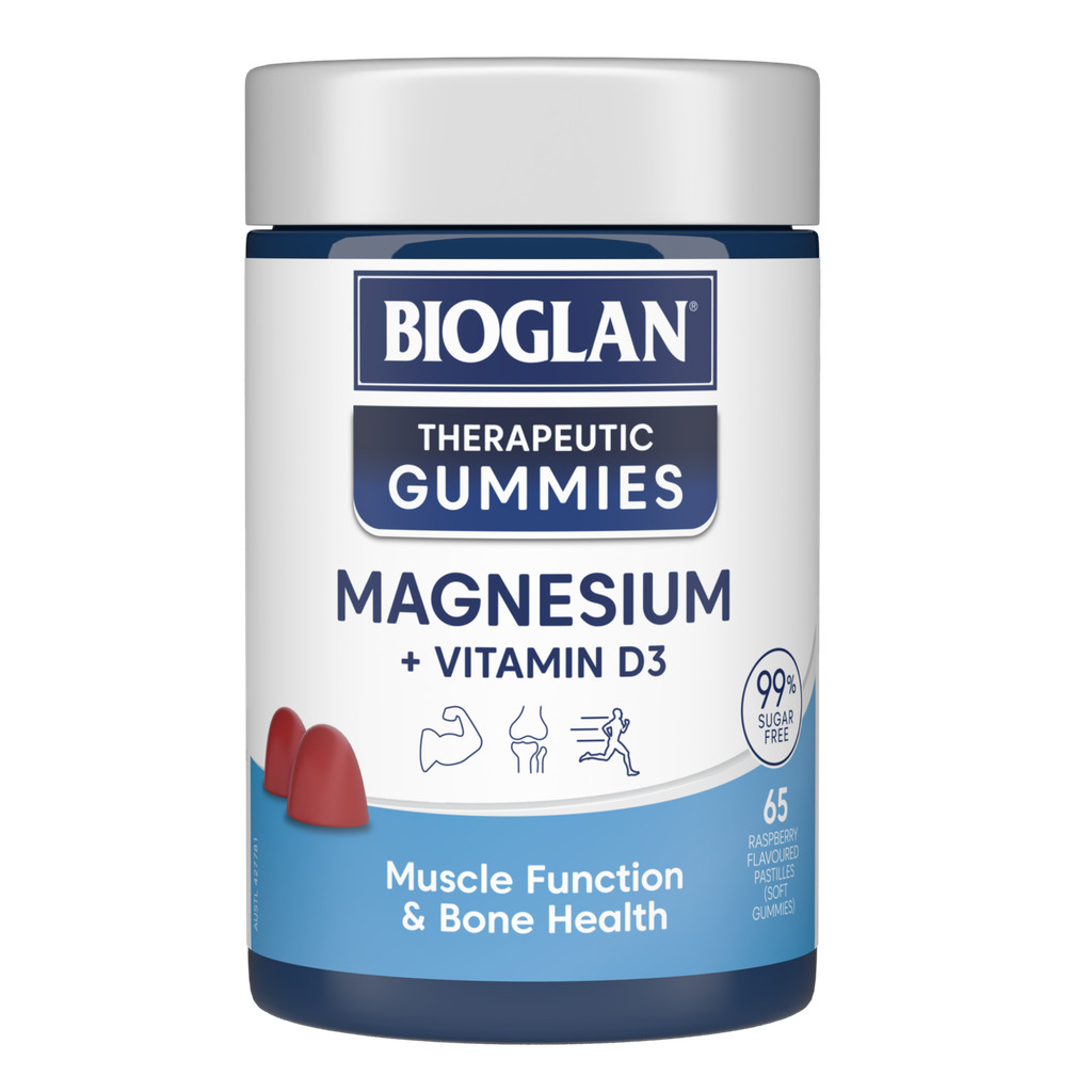 Bioglan Therapeutic Gummies Magnesium + Vitamin D3 65 Pack - Raspberry Flavour