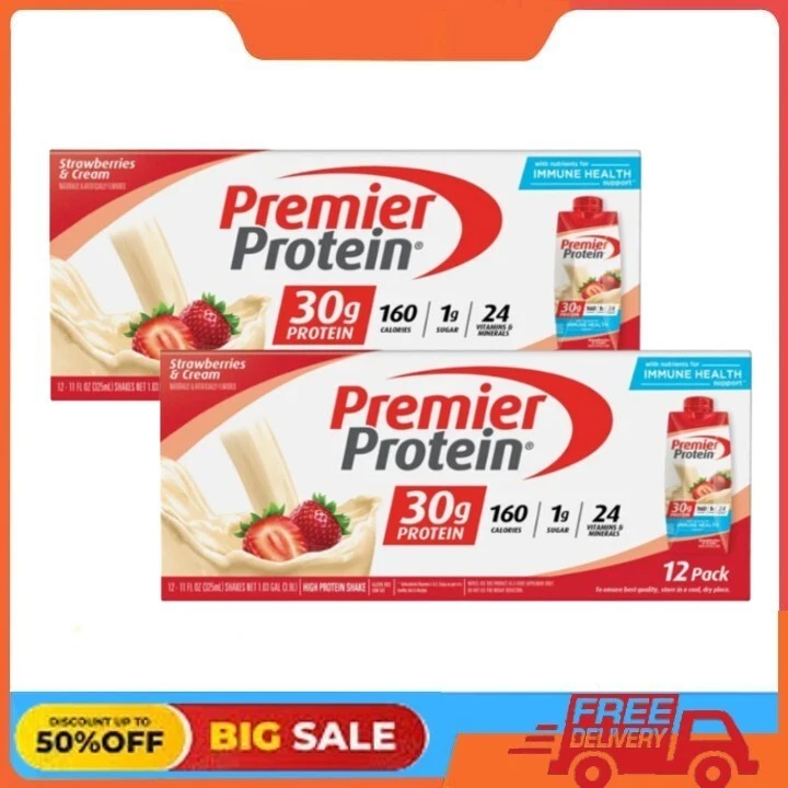 2 Pack Premier Protein Shake, Strawberries & Cream, 30g Protein, 11 fl oz, 12 Ct