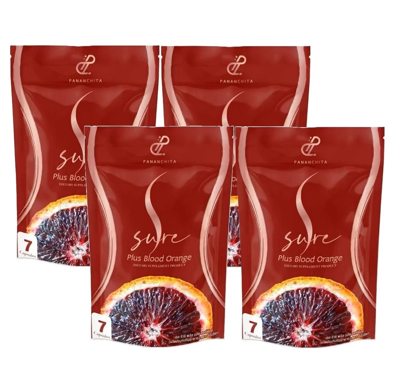 4 x S Sure Plus Blood Orange 7 Caps Weight Management Fat Dietary Supplement
