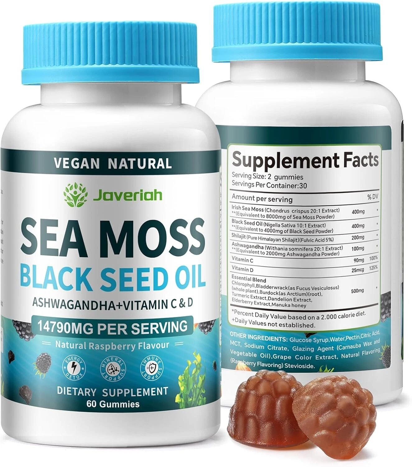 2Pack Supervegan Sea Moss Gummies with Black Seed Oil,Ashwagandha, Vitamin C,...