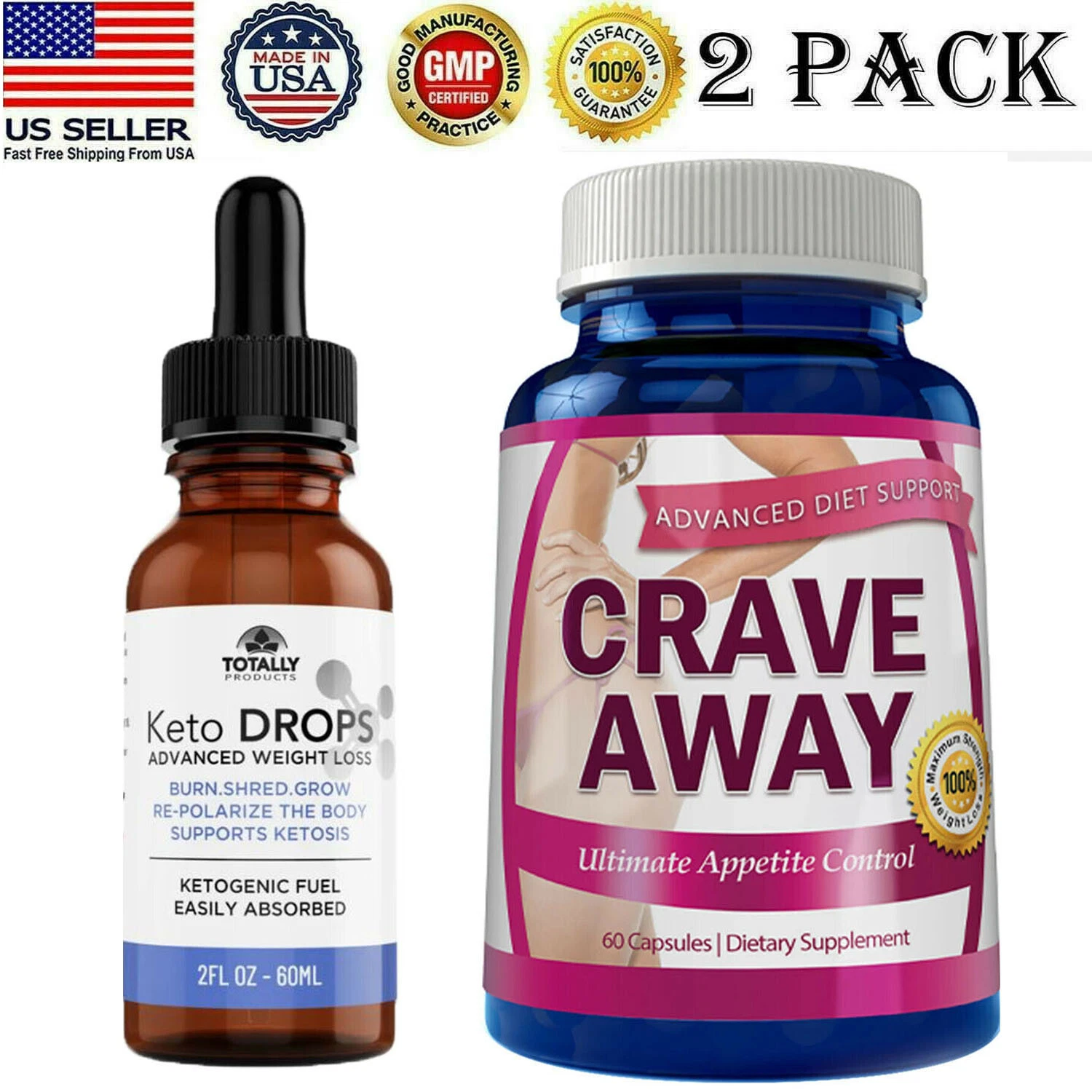 Keto Healthy Weight Loss Drops & Crave Away Appetite Control Dietary Capsules