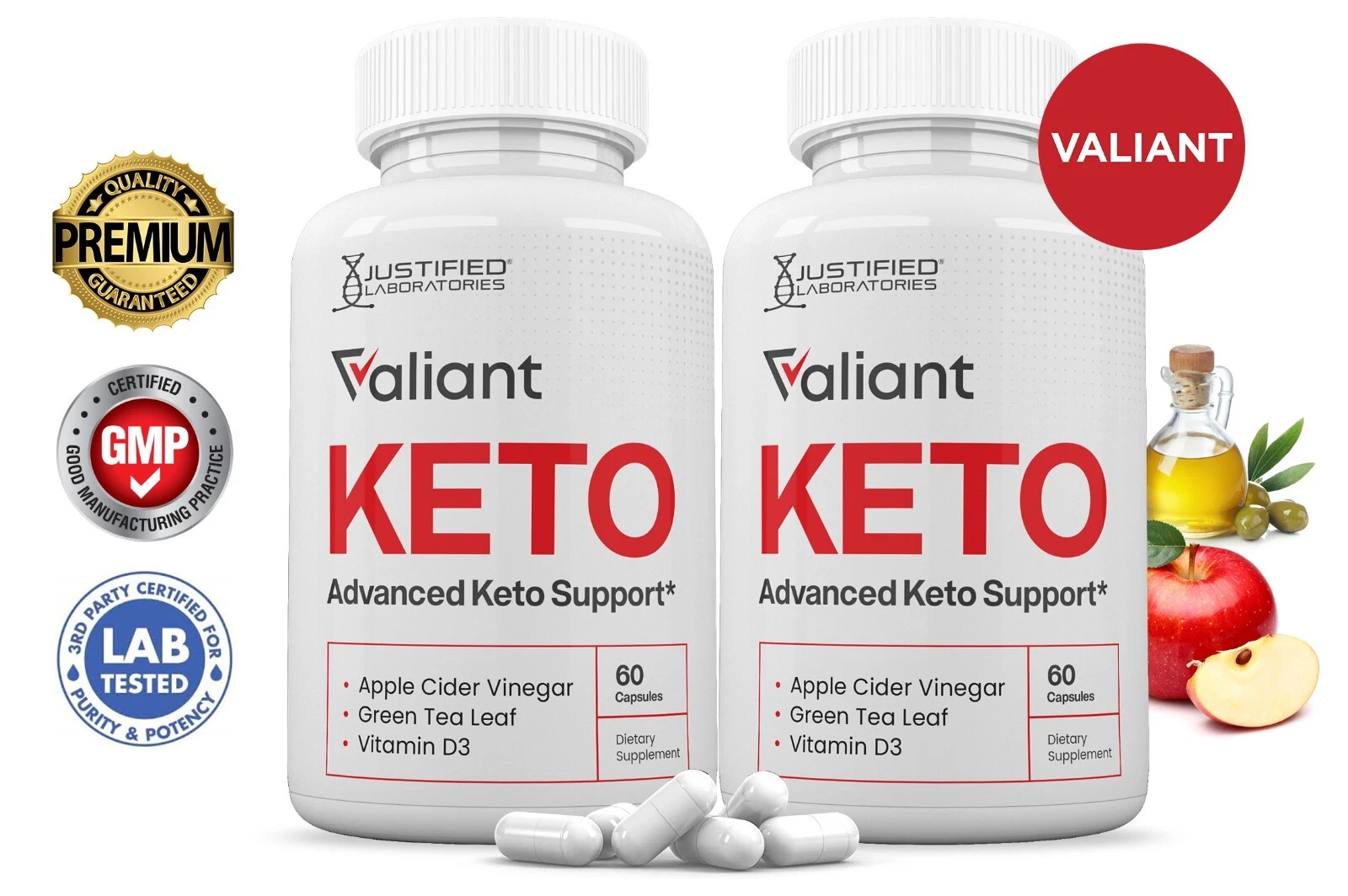 Valiant Keto ACV Pills 1275 MG Stronger Than Gummies Keto Support 2 Bottle