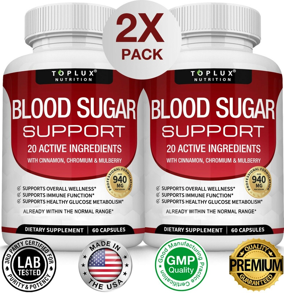 BLOOD SUGAR BLEND SUPPORT Alpha Lipoic Acid & Cinnamon 20 Herbs Complex 2 Packs