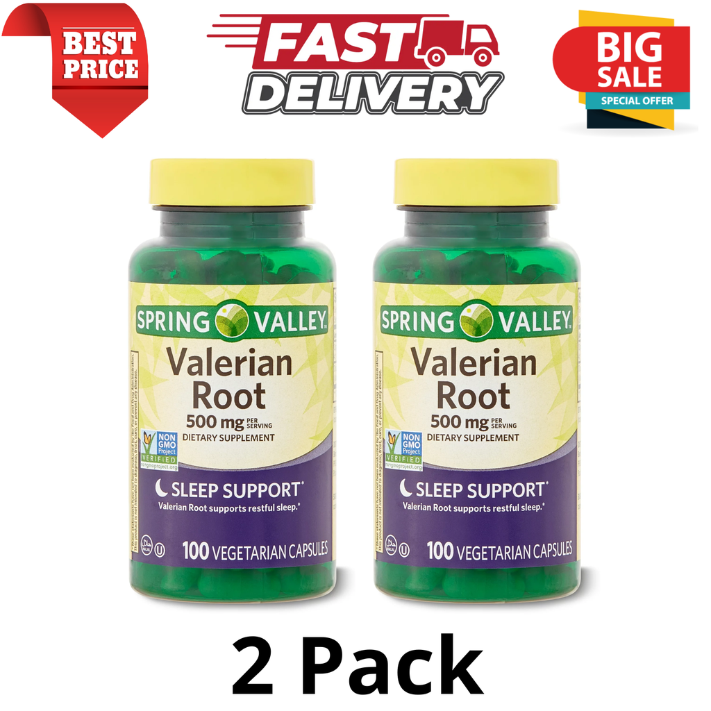 NEW Spring Valley Valerian Root Capsules, 500 mg, 100 Count ( Pack of 2 )