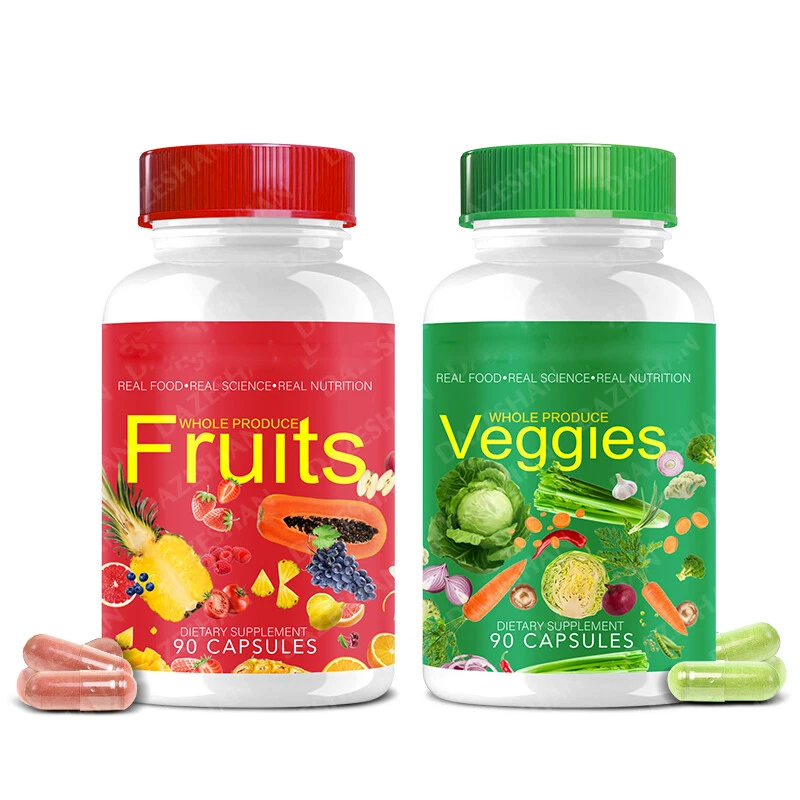 2 Pcs 180 Supplement Capsules Organic 90 Fruits and 90 Veggies with Superfood