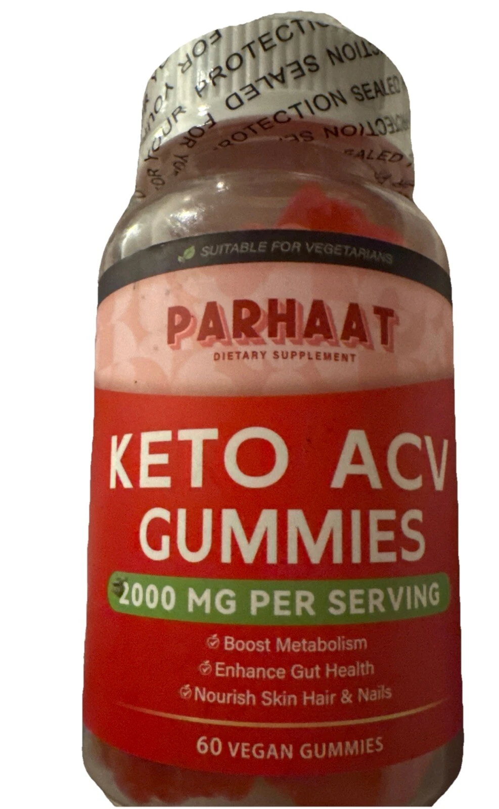 Parhaat ACV Keto Gummies for Weight Loss 2,000 MG 60 Vegan Capsules 08/26
