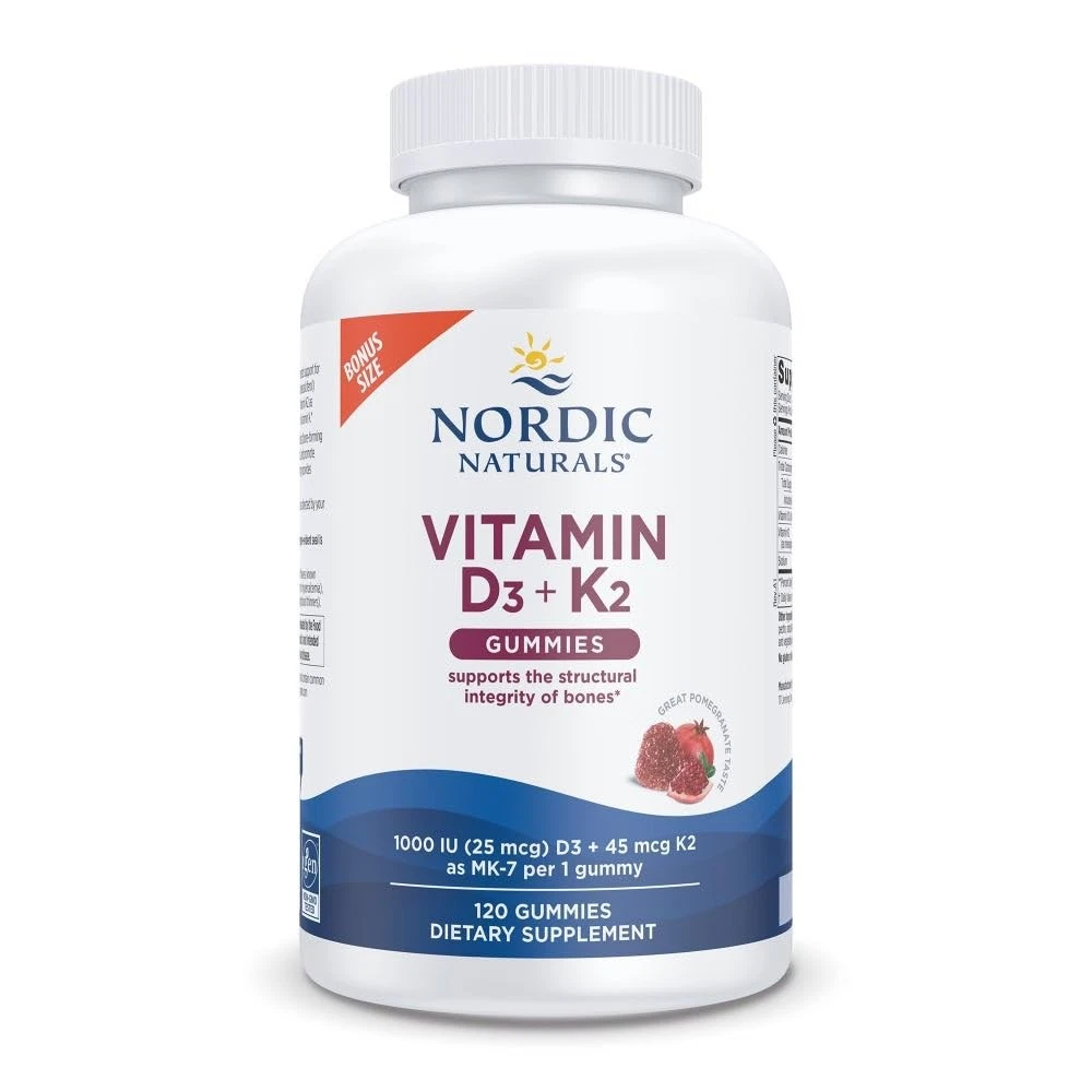 Nordic Naturals Vitamin D3 + K2 Gummies, Pomegranate - 120 Gummies - 1000 IU Vit