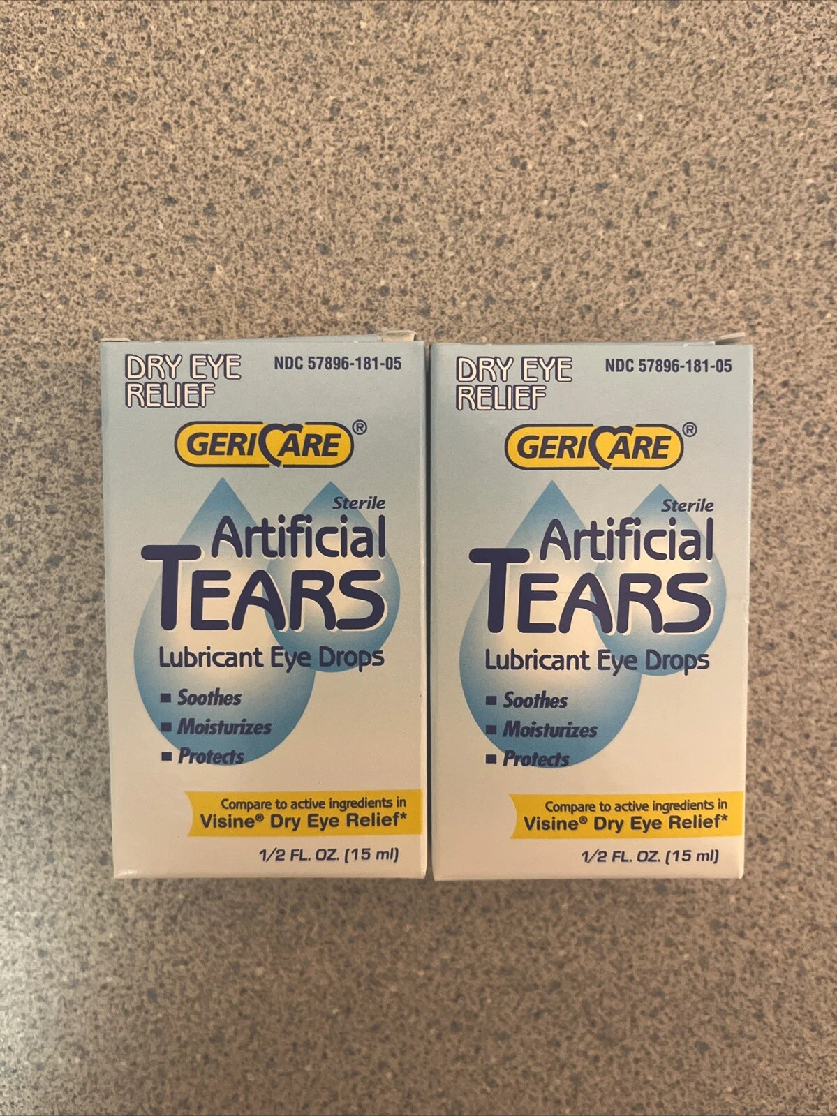Gericare Artificial Tears Lubricant Eye Drops-Dry Eye Relief-0.5 Oz- 2 Pack
