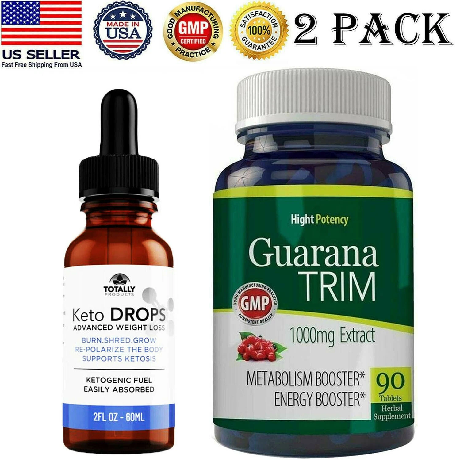 Advanced Keto Diet Drops Weight Loss Fat Burn Guarana Trim Seed Extract Capsules