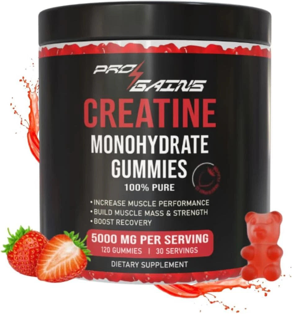 Creatine Monohydrate Gummies - 120 Gummies / 30 Servings | Strawberry Flavor | f