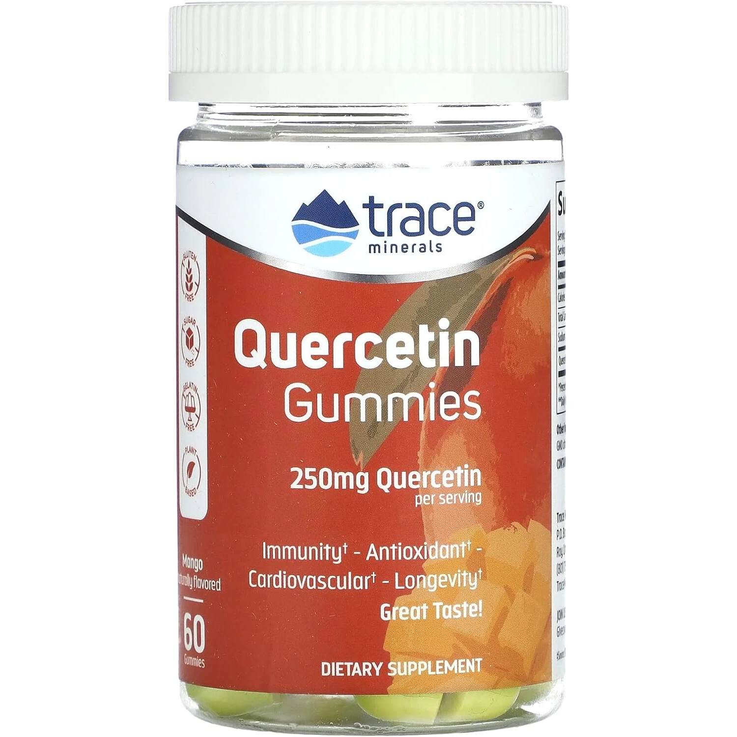 Trace Minerals Quercetin Gummies, 250 mg, Mango Flavor, 60 Gummies