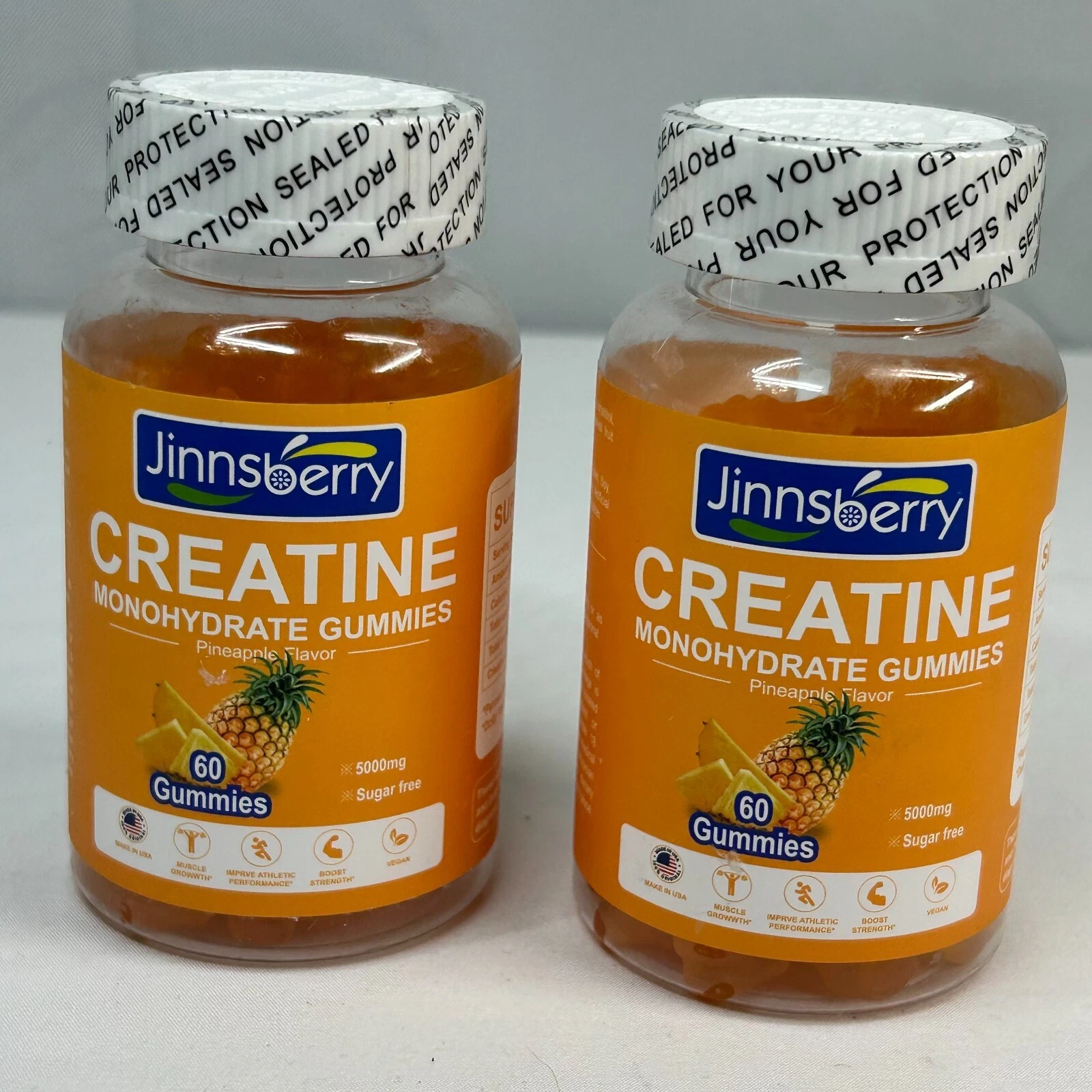 2X JINNSBERRY CREATINE MONOHYDRATE GUMMIES MUSCLE GROWTH 5000MG 60 CT EXP 4/26