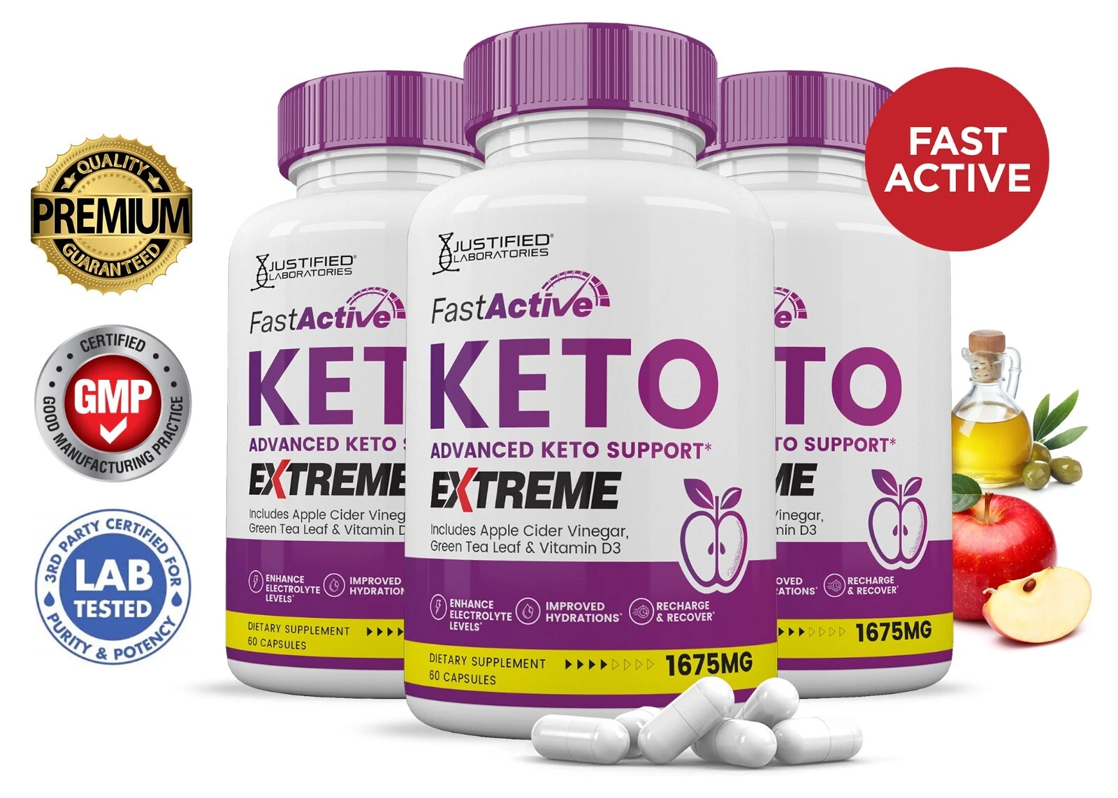 Fast Active Keto ACV Extreme Pills 1675 MG Stronger Thn Gummy Keto Support 3Pck