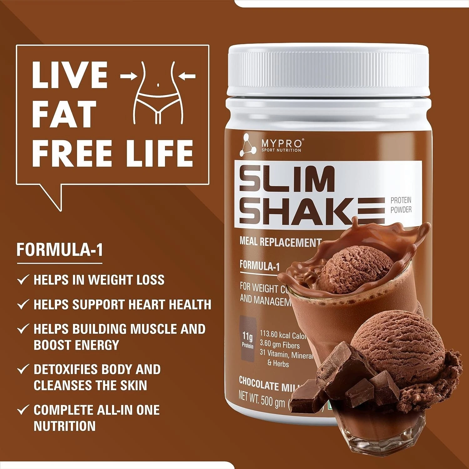 Mypro Sport Nutrition Slim Shake Protein Chocolate Powder 500gm For Men & Women
