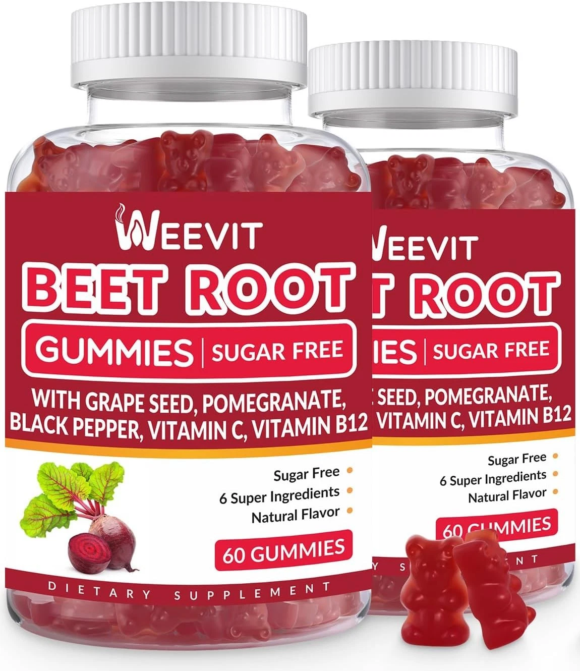 Beet Root Gummies, Nitric Oxide Supplement for Men Women 60 Count (Pack of 2)