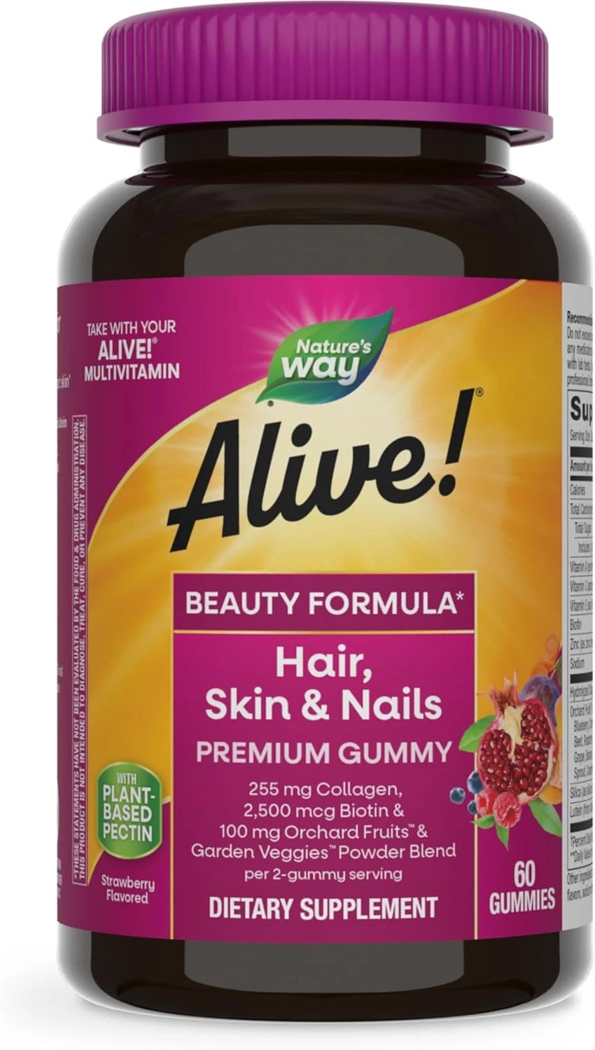 Hair / Skin & Nails Supplement Gummies w/ Multivitamins & Biotin - ALIVE! (60ct)