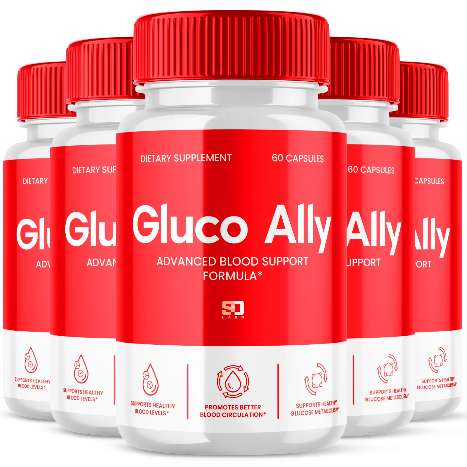 (5 Pack) Gluco Ally Pills - Gluco Ally Blood Health Support Formula - 300 Caps