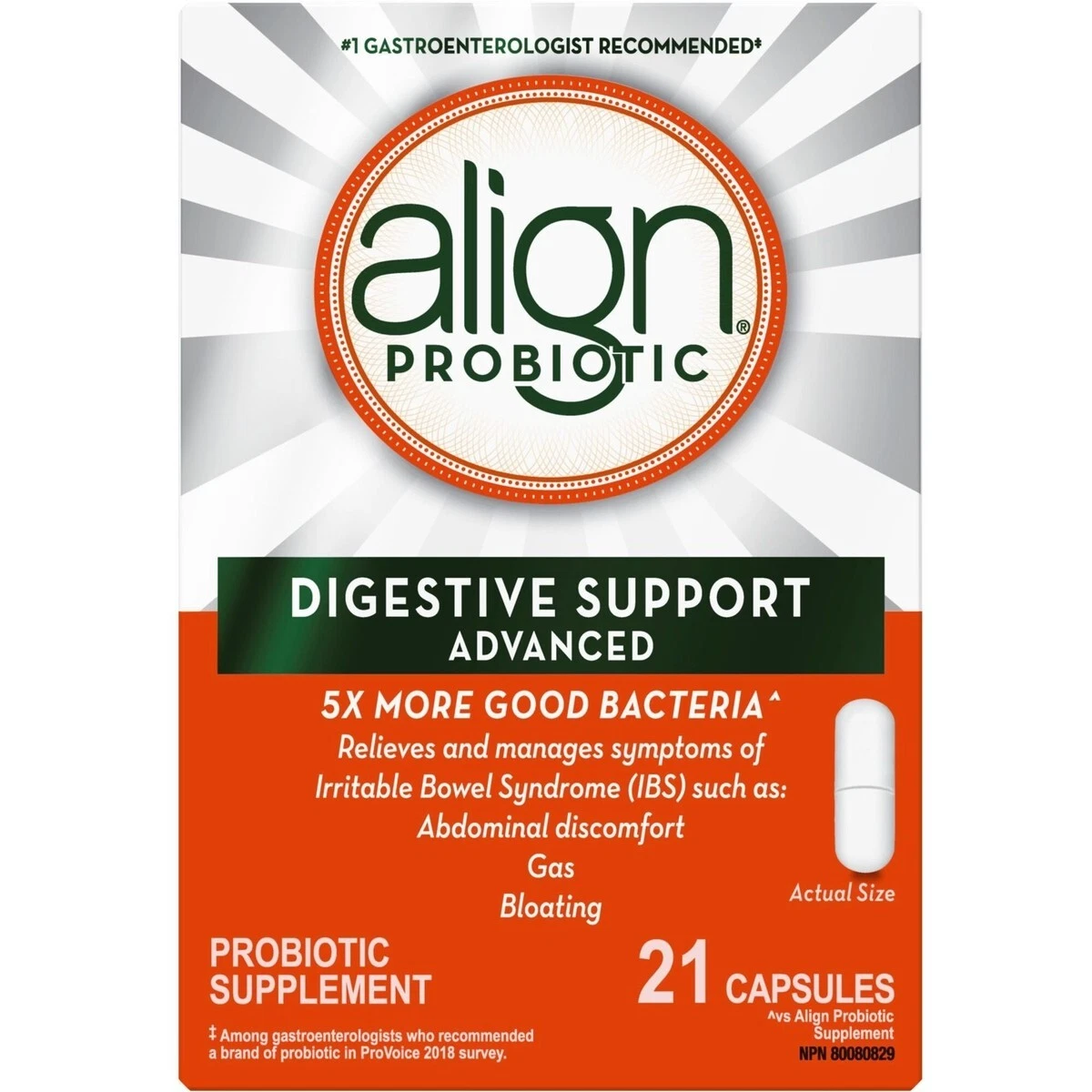 Align Probiotic Digestive Support Advanced Bloating Gas Relief 21 Capsules NEW
